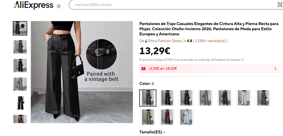 Brumelle Belted Straight Pants - referencia AliExpress
