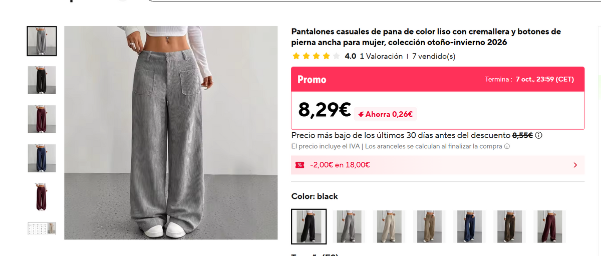 Brumelle Corduroy Wide Leg Pants - referencia AliExpress