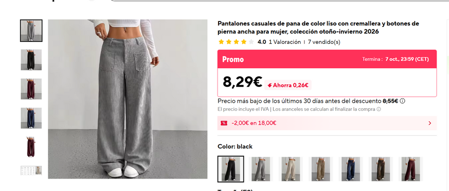 Brumelle Corduroy Wide Leg Pants - referencia AliExpress